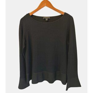 Ann Taylor 2-Tone Black Scoop Neck Long Sleeve Ruffle Hem Top Womens Size M